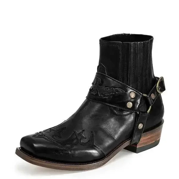 Bottes Homme Courtes Cuir Vintage avec Broderie 7