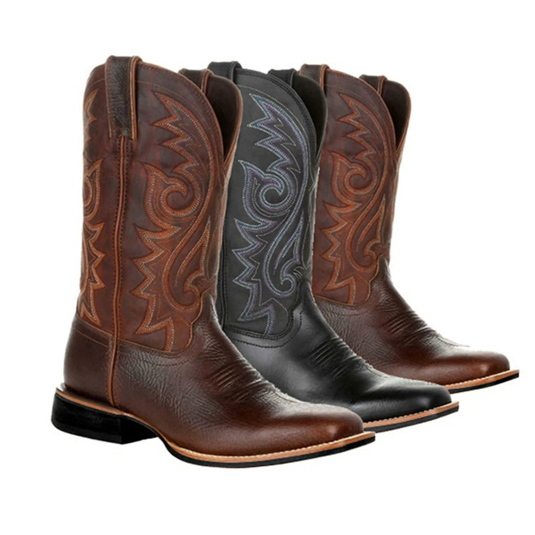 Bottes Homme Rétro en Denim avec Broderies et Semelles en Caoutchouc 1