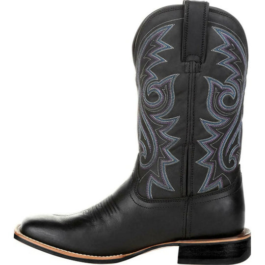 Bottes Homme Rétro en Denim avec Broderies et Semelles en Caoutchouc 2