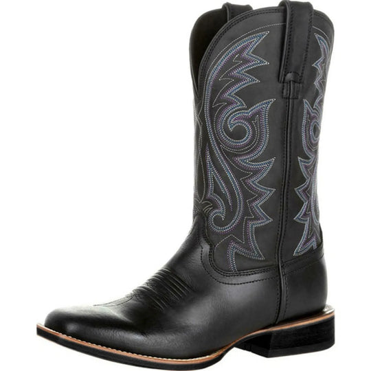 Bottes Homme Rétro en Denim avec Broderies et Semelles en Caoutchouc 6