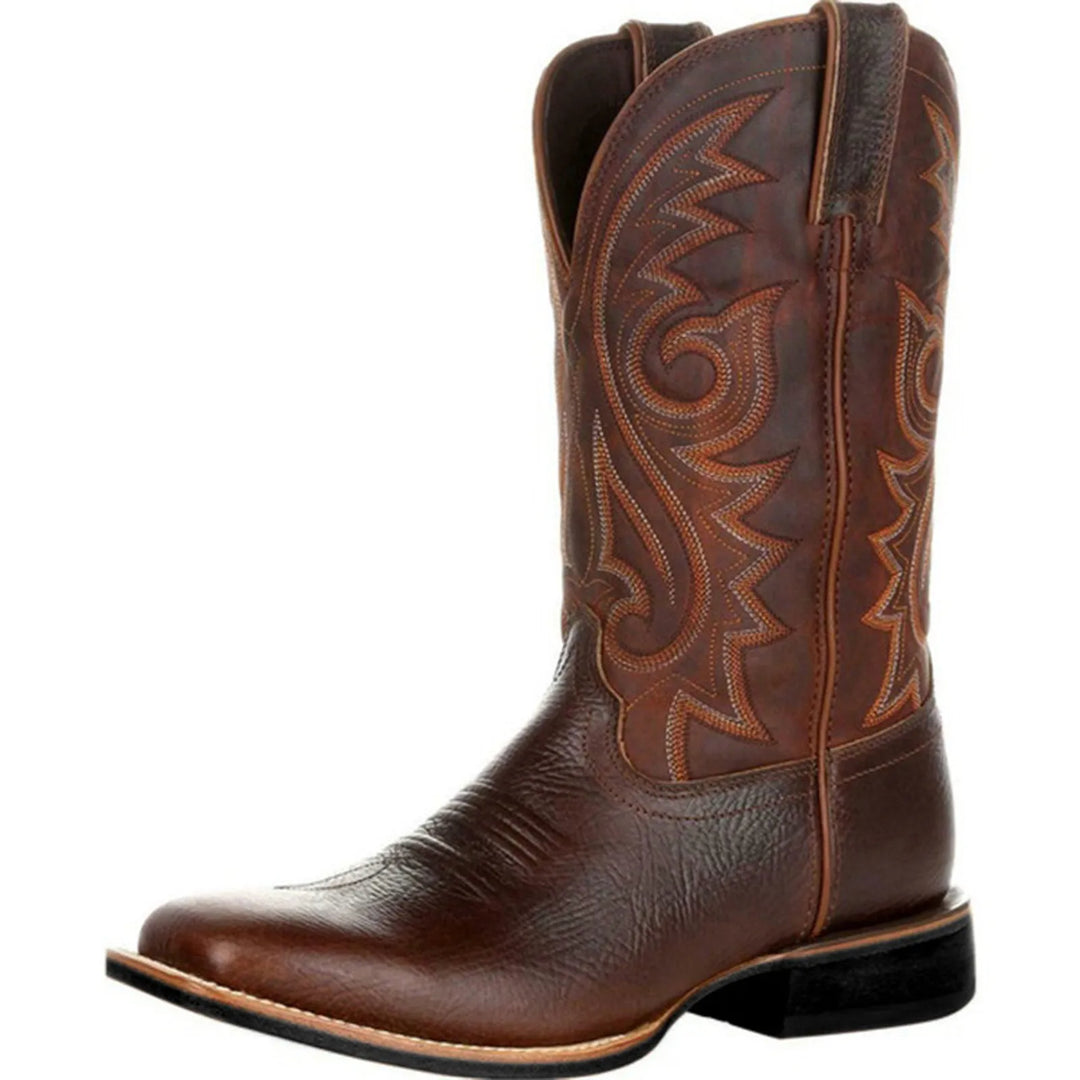 Bottes Homme Rétro en Denim avec Broderies et Semelles en Caoutchouc 7