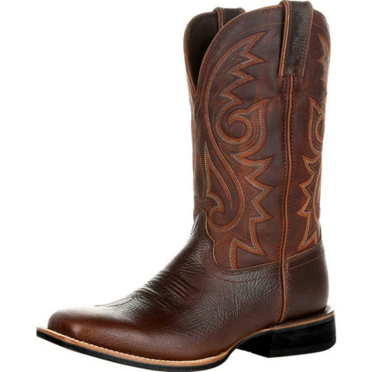 Bottes Homme Rétro en Denim avec Broderies et Semelles en Caoutchouc 7