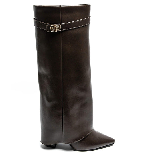 Bottes à talons pour femmes, élégantes, en cuir PU avec talon bloc 5