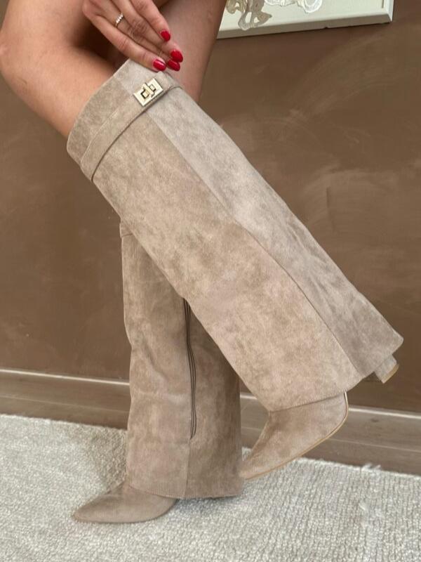 Bottes à talons pour femmes, élégantes, en cuir PU avec talon bloc 8