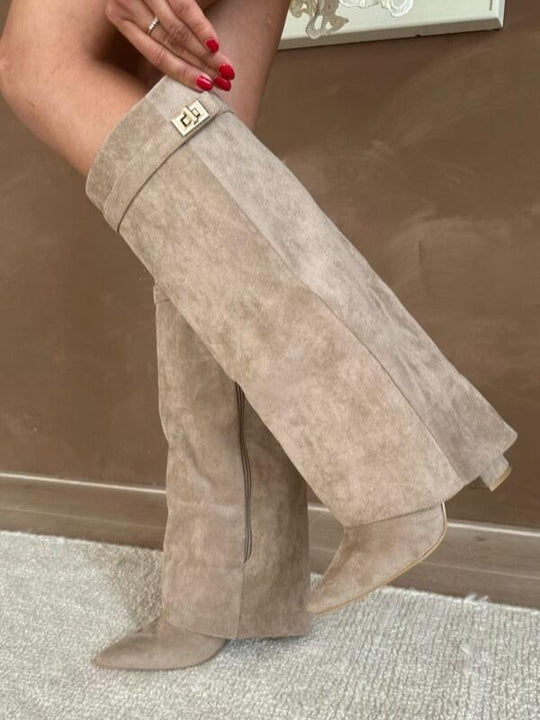 Bottes à talons pour femmes, élégantes, en cuir PU avec talon bloc 8