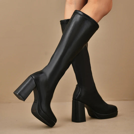 Bottes au-dessus du genou pour femmes à talon épais 1