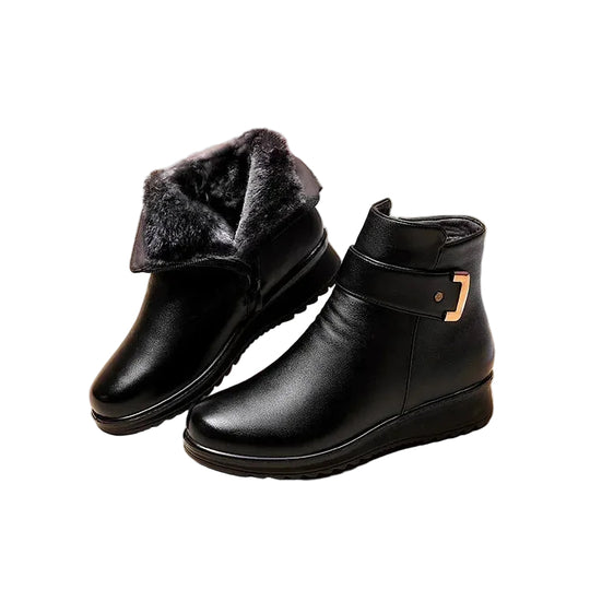 Bottes d'hiver pour femmes en cuir avec fermeture éclair 0