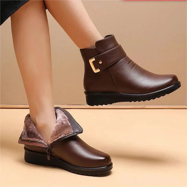 Bottes d'hiver pour femmes en cuir avec fermeture éclair 1