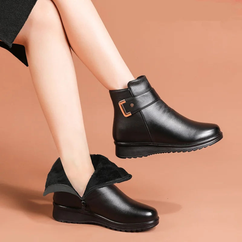 Bottes d'hiver pour femmes en cuir avec fermeture éclair 4