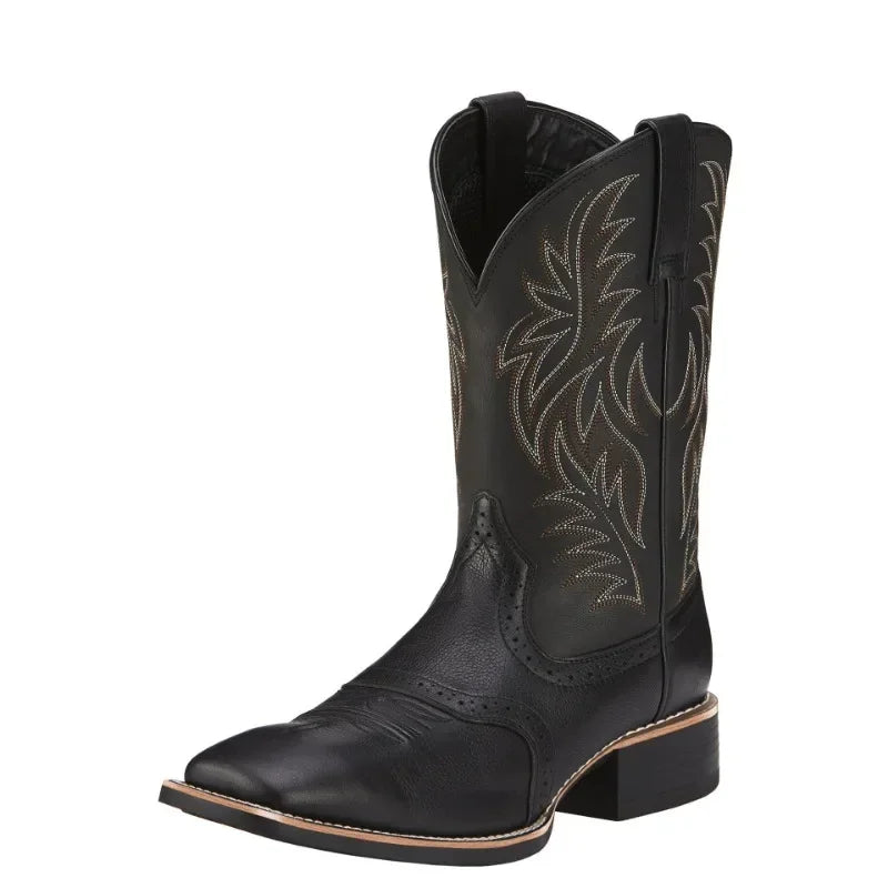 Bottes hautes pour homme style rétro, faites main en similicuir avec broderie 0