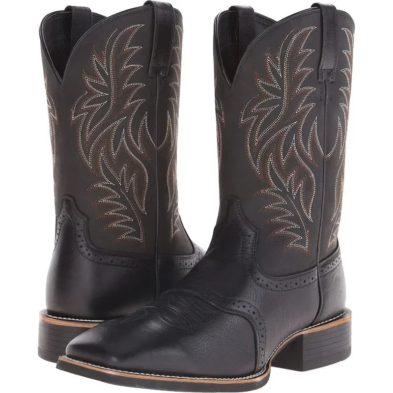 Bottes hautes pour homme style rétro, faites main en similicuir avec broderie 4