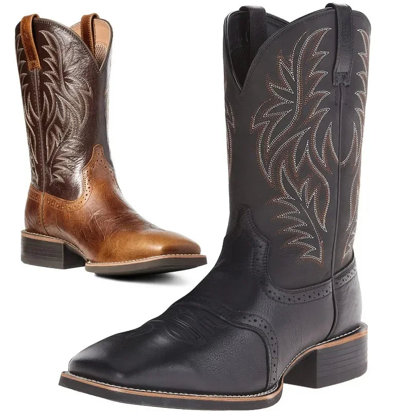 Bottes hautes pour homme style rétro, faites main en similicuir avec broderie 5