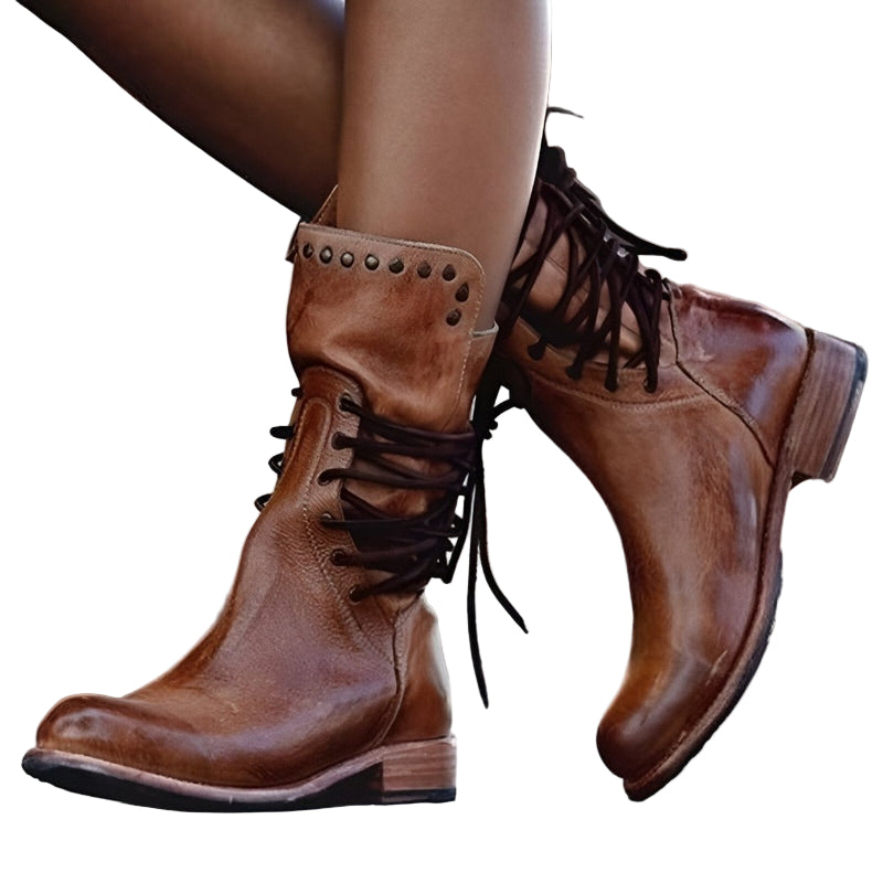 Bottes mi-mollet à lacets pour femmes avec détails cloutés 0