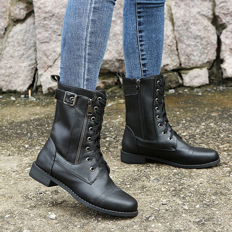 Bottes mi-mollet à lacets pour femmes avec fermeture éclair latérale 5