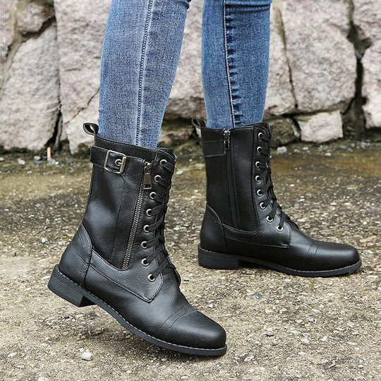 Bottes mi-mollet à lacets pour femmes avec fermeture éclair latérale 5