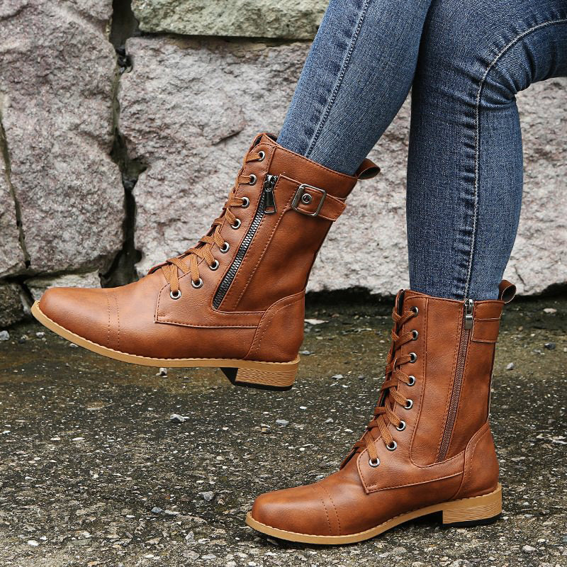Bottes mi-mollet à lacets pour femmes avec fermeture éclair latérale 6