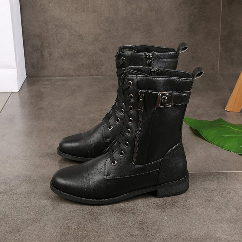 Bottes mi-mollet à lacets pour femmes avec fermeture éclair latérale 7