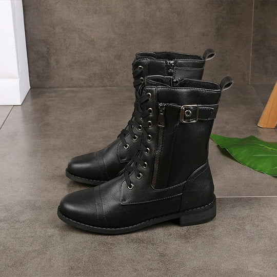 Bottes mi-mollet à lacets pour femmes avec fermeture éclair latérale 7