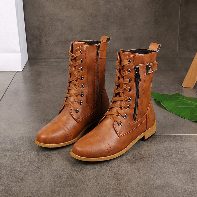 Bottes mi-mollet à lacets pour femmes avec fermeture éclair latérale 8
