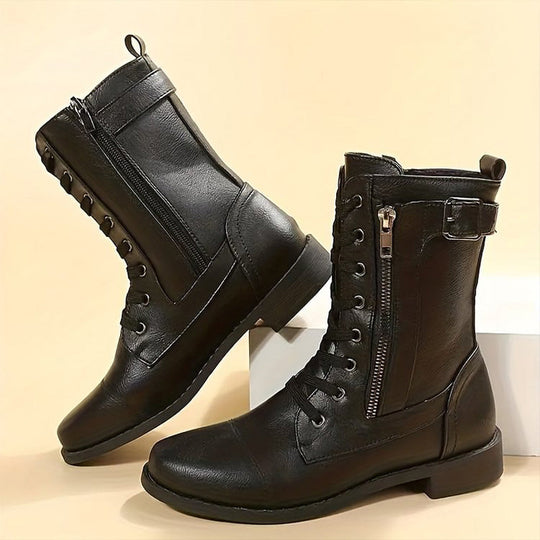 Bottes mi-mollet à lacets pour femmes avec fermeture éclair latérale 9