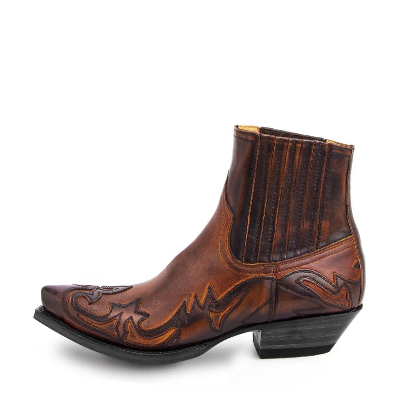 Bottes pour Hommes à Cheville Style Cowboy en Cuir Synthétique avec Fermeture Éclair 0