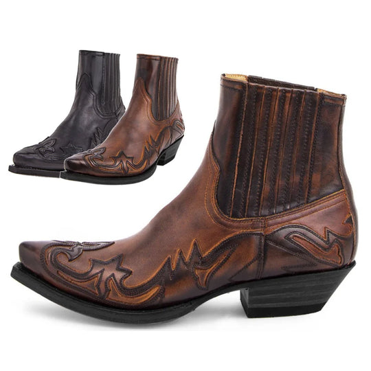Bottes pour Hommes à Cheville Style Cowboy en Cuir Synthétique avec Fermeture Éclair 1