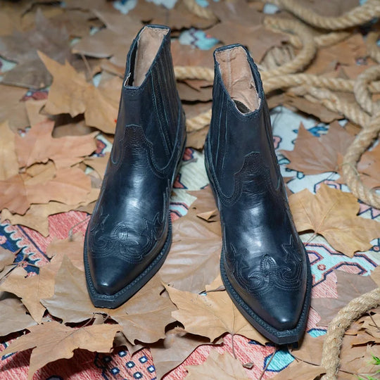 Bottes pour Hommes à Cheville Style Cowboy en Cuir Synthétique avec Fermeture Éclair 2
