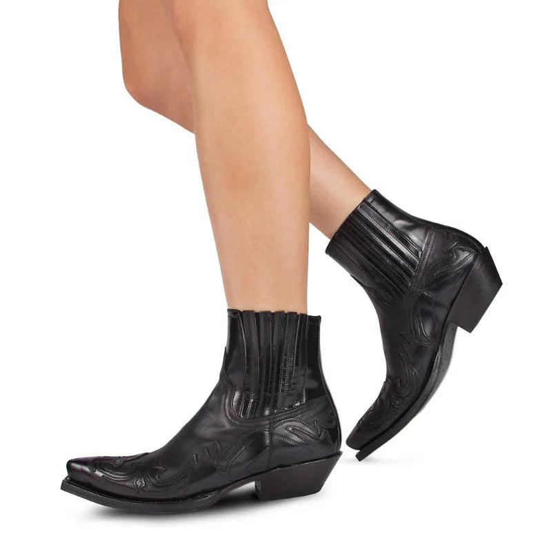 Bottes pour Hommes à Cheville Style Cowboy en Cuir Synthétique avec Fermeture Éclair 3