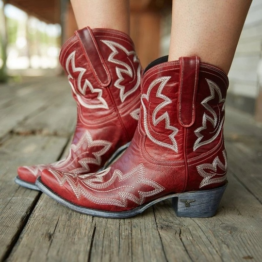 Bottines Cowboy Mi-Montantes Brodées pour Femmes 4