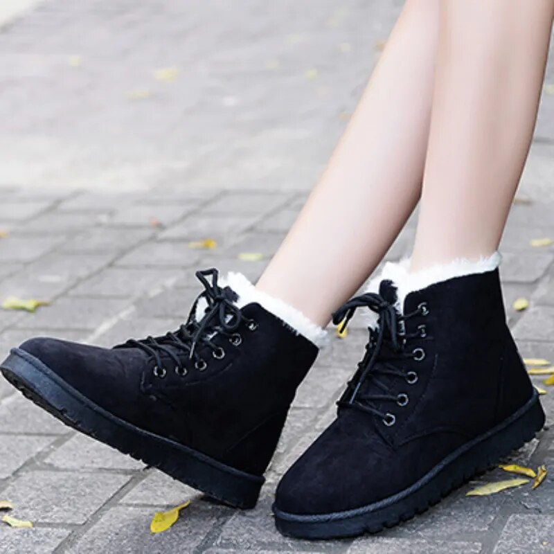 Bottines Noires Femme à Lacets Doublure Chaude Semelle Antidérapante 3