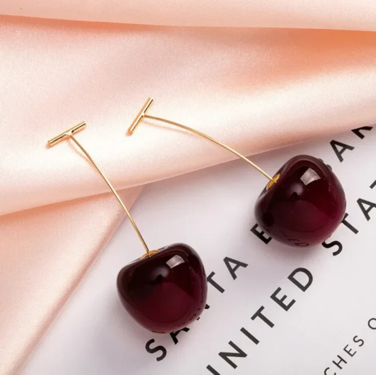 Boucles D'oreilles Femme Cerise Rouge Créatives 1