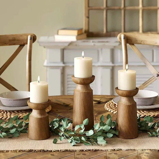 Bougeoirs en Bois Rétro - Lot de 3 2