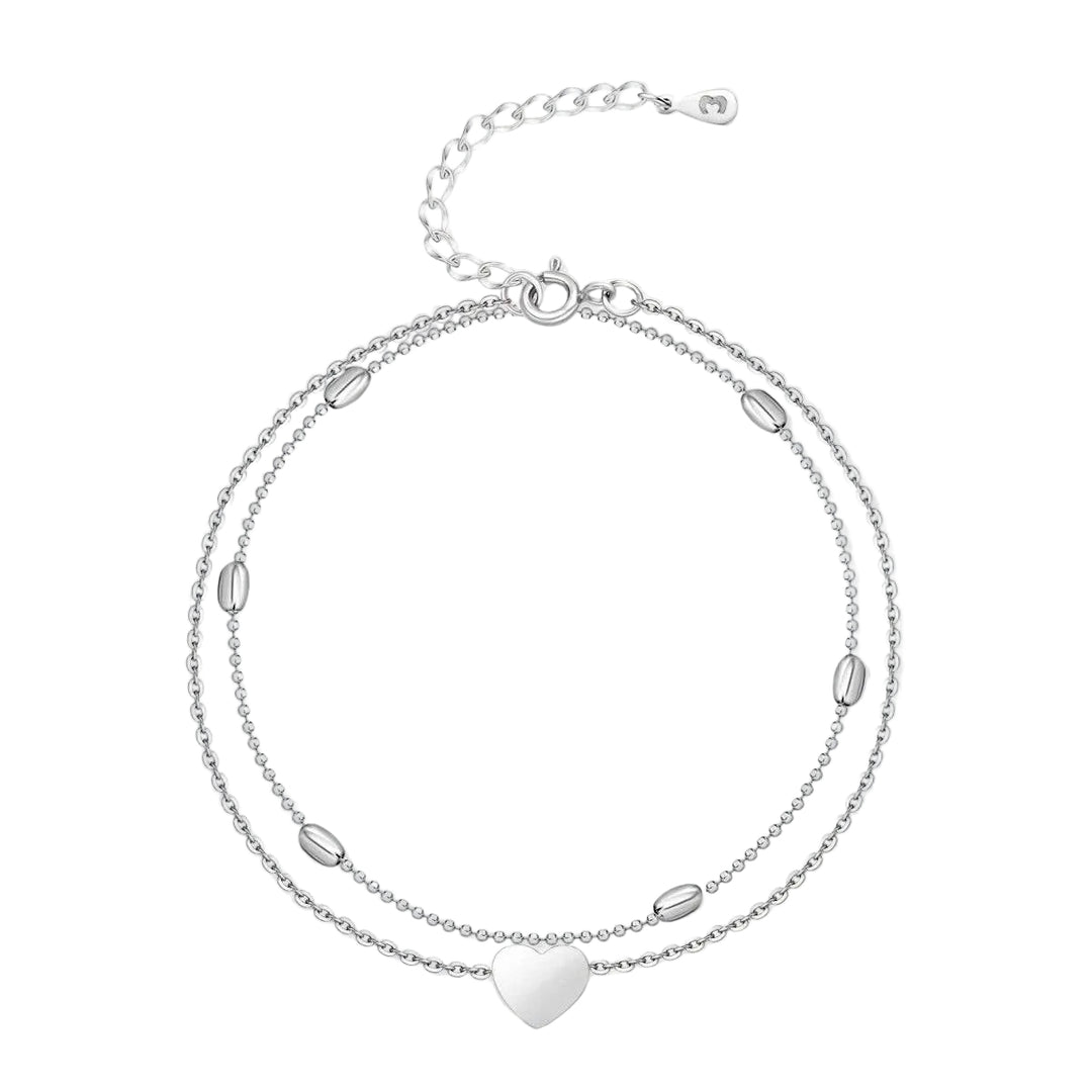 Bracelet Cheville Femme Double Chaîne Détails Cœur 0
