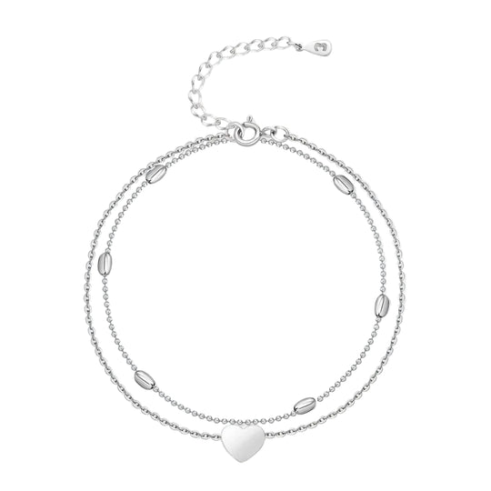 Bracelet Cheville Femme Double Chaîne Détails Cœur 0