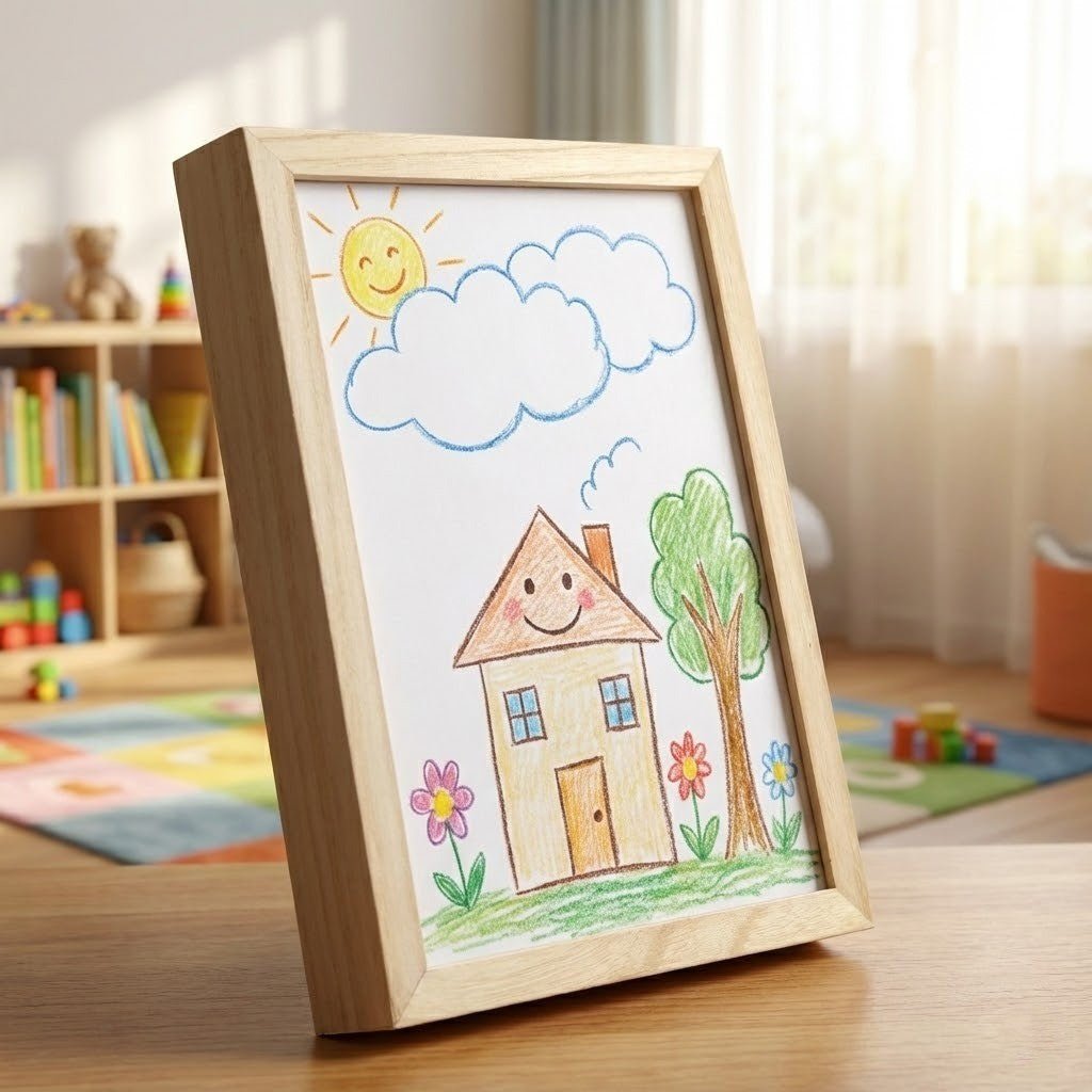 Cadre d'affichage en bois pour enfants avec rangement 3