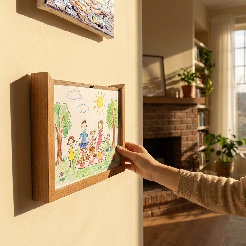 Cadre d'affichage en bois pour enfants avec rangement 5