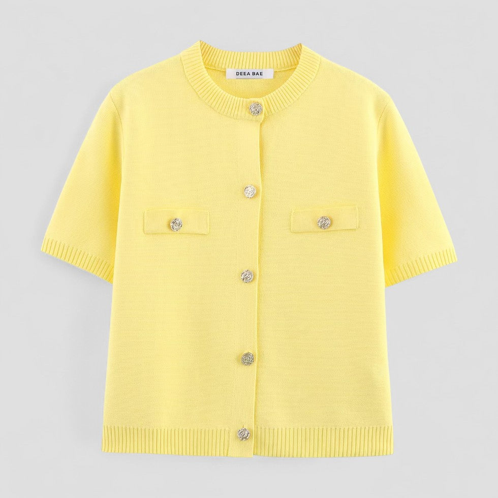 Cardigan Femme Boutonné à Manches Courtes 1