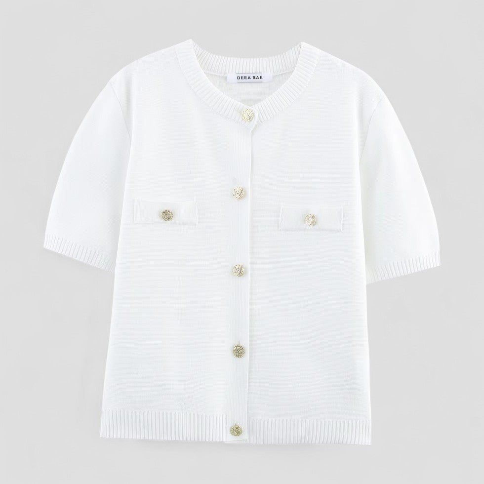 Cardigan Femme Boutonné à Manches Courtes 2