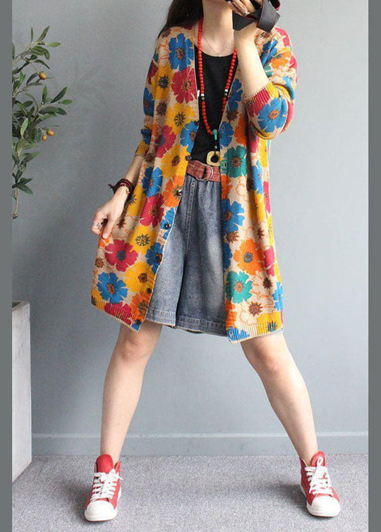 Cardigan Femme Col en V Imprimé Automne 3