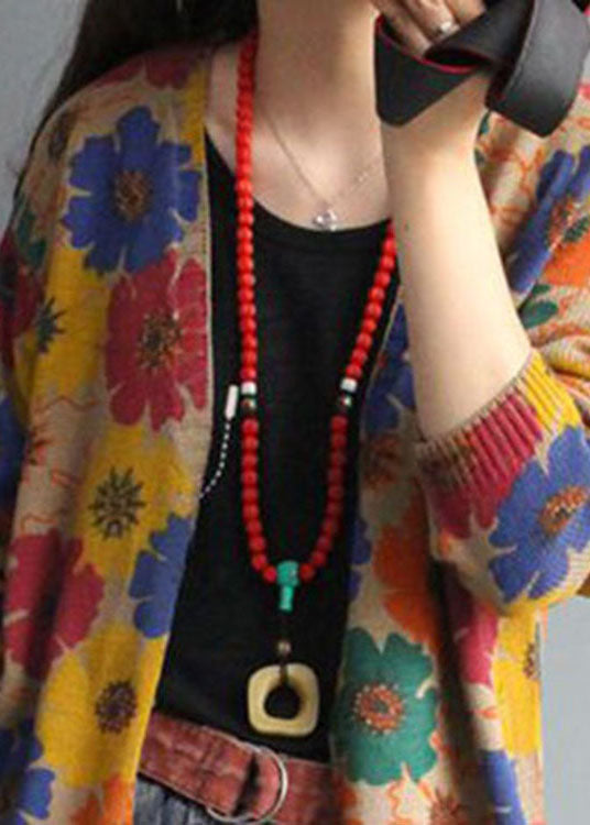 Cardigan Femme Col en V Imprimé Automne 4