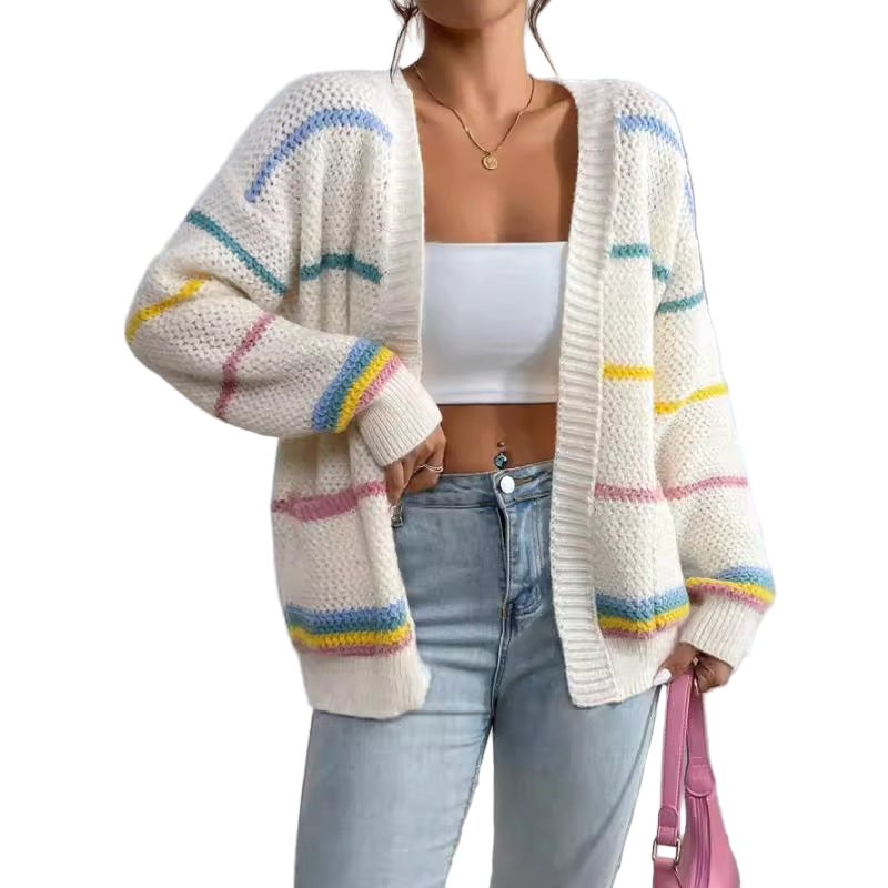 Cardigan Femme Oversize À Rayures Avec Ouverture Frontale 0