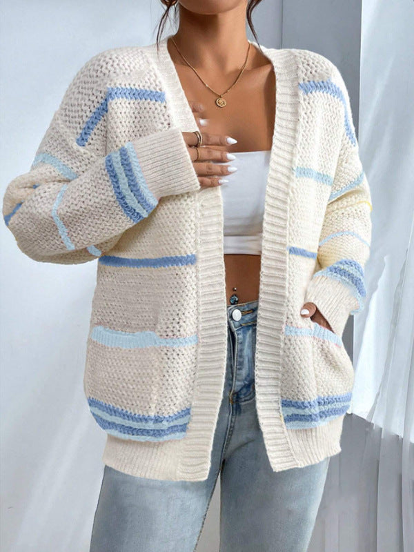 Cardigan Femme Oversize À Rayures Avec Ouverture Frontale 2