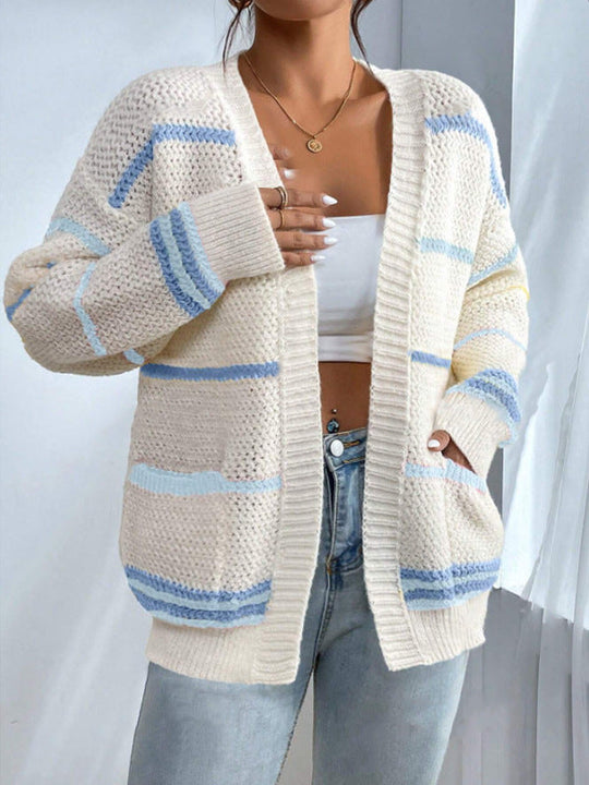 Cardigan Femme Oversize À Rayures Avec Ouverture Frontale 2