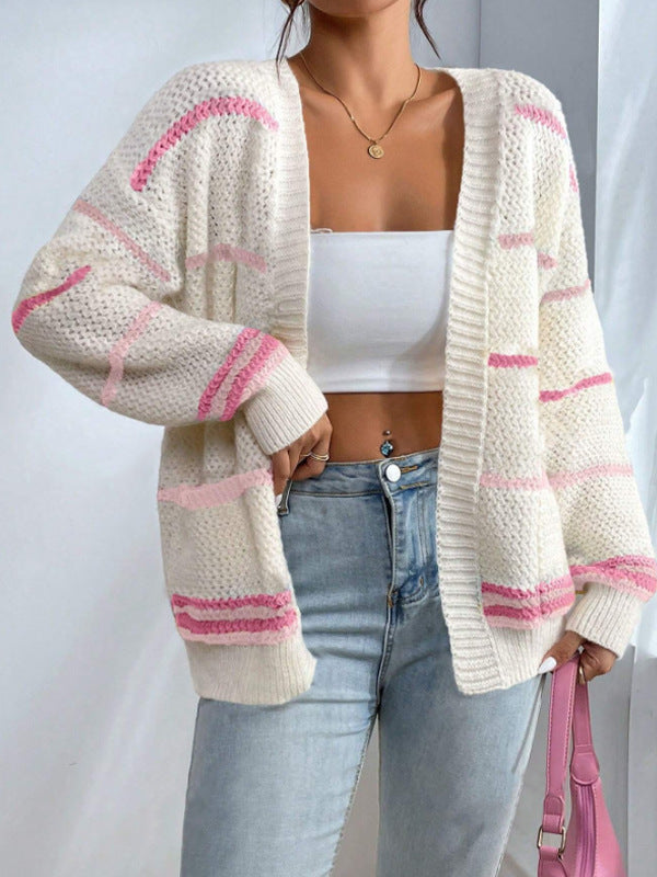 Cardigan Femme Oversize À Rayures Avec Ouverture Frontale 3