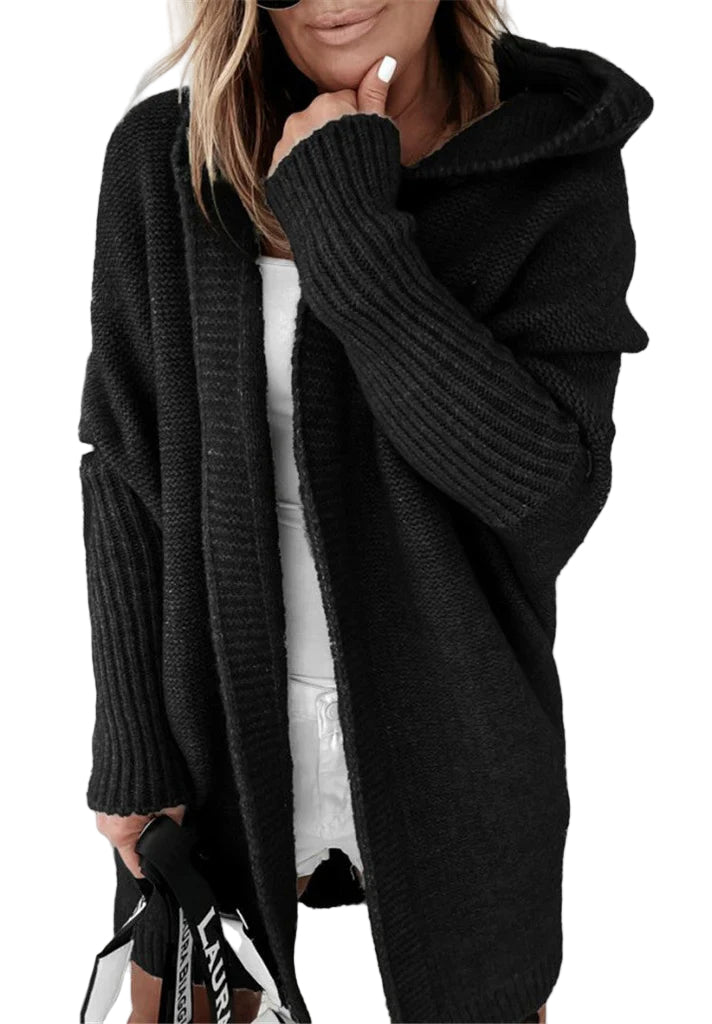 Cardigan Femme Oversize à Capuche en Laine Tricotée 0