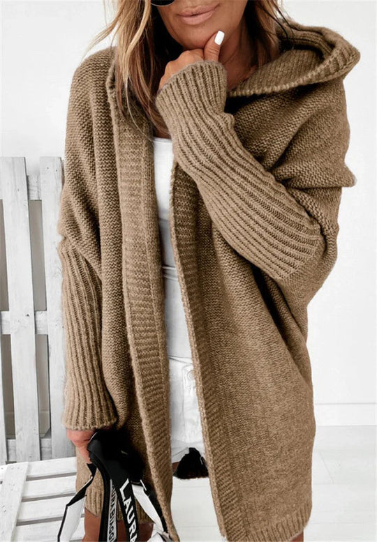 Cardigan Femme Oversize à Capuche en Laine Tricotée 2