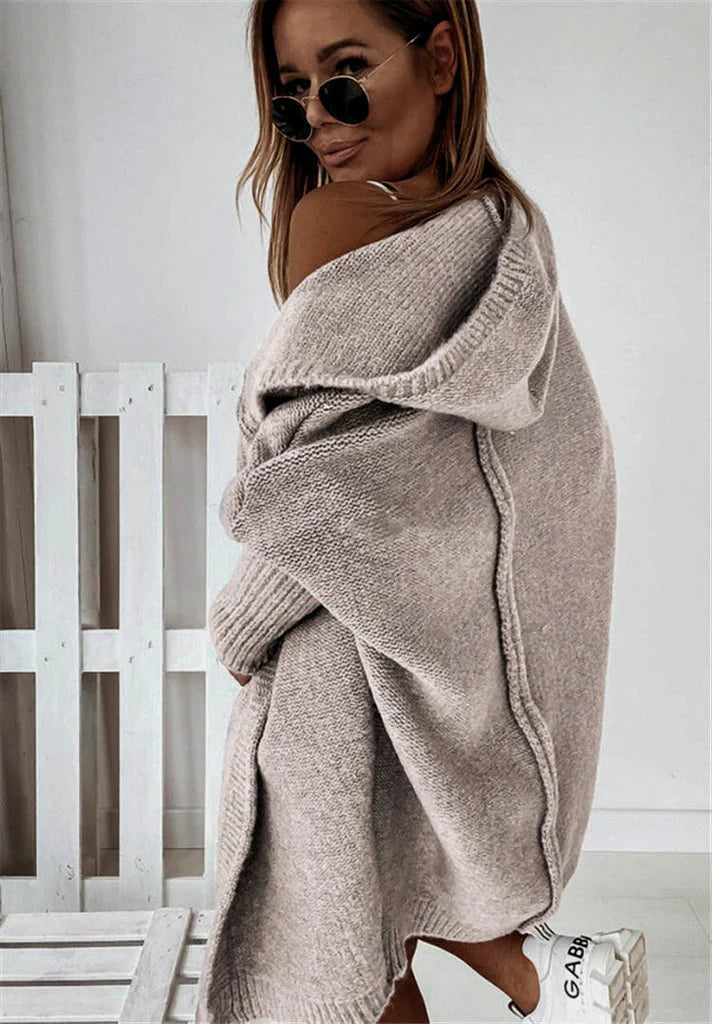 Cardigan Femme Oversize à Capuche en Laine Tricotée 5