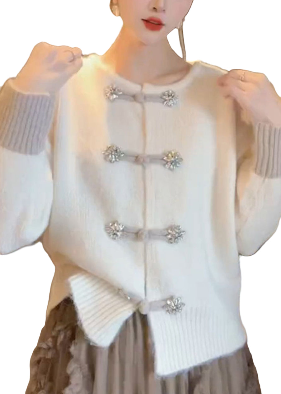 Cardigan Femme Tricot Boutons Chinois Col Rond 0