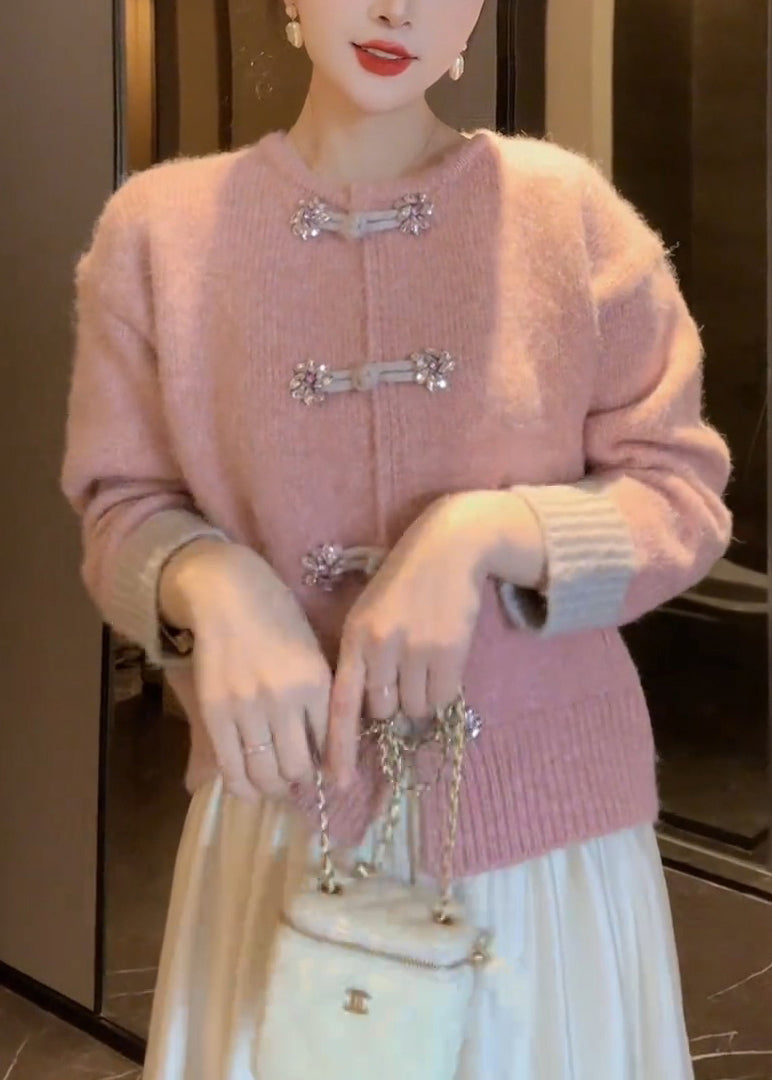 Cardigan Femme Tricot Boutons Chinois Col Rond 1