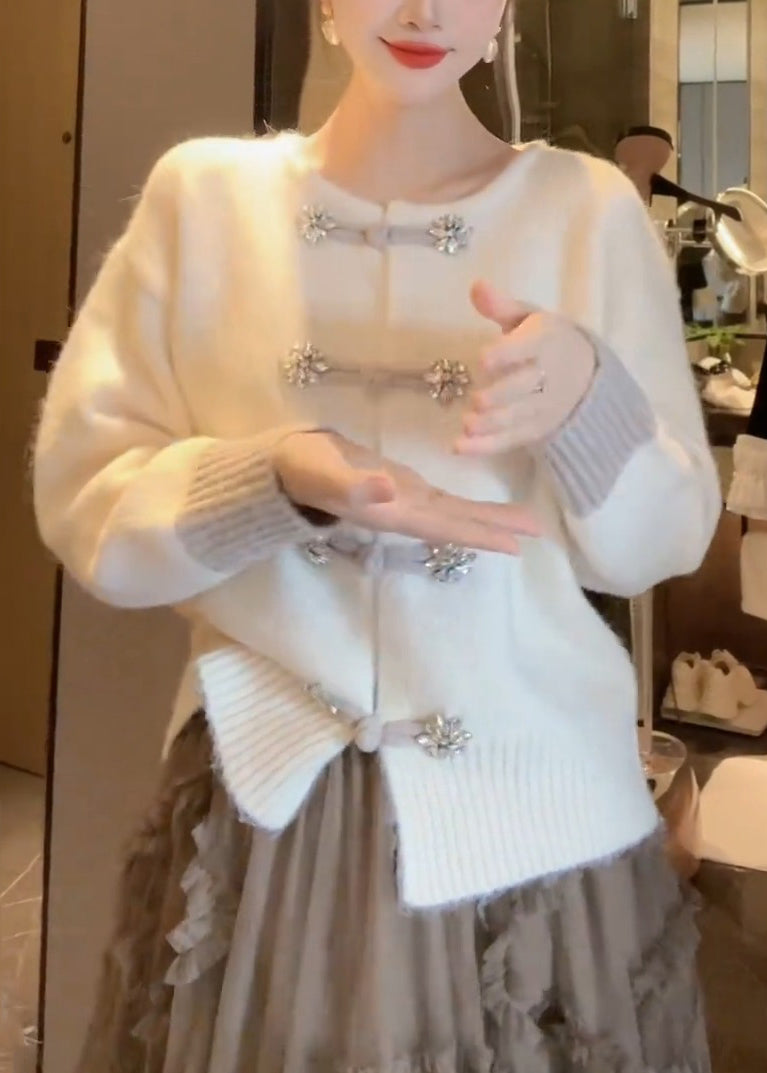 Cardigan Femme Tricot Boutons Chinois Col Rond 2